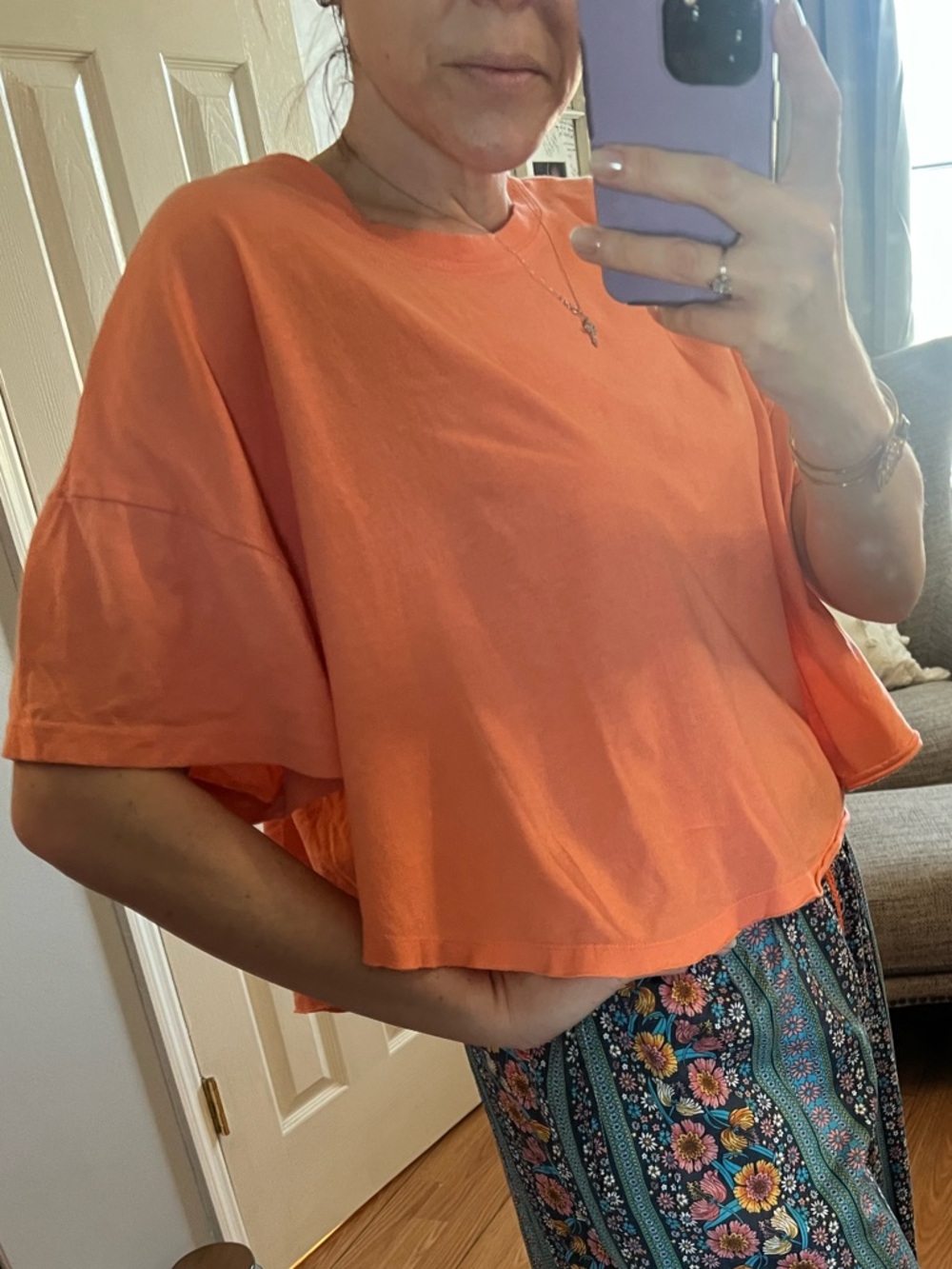 Set of 2 - Zenana Outfitters Short Sleeve Oversized Cropped Tees - Coral & Teal